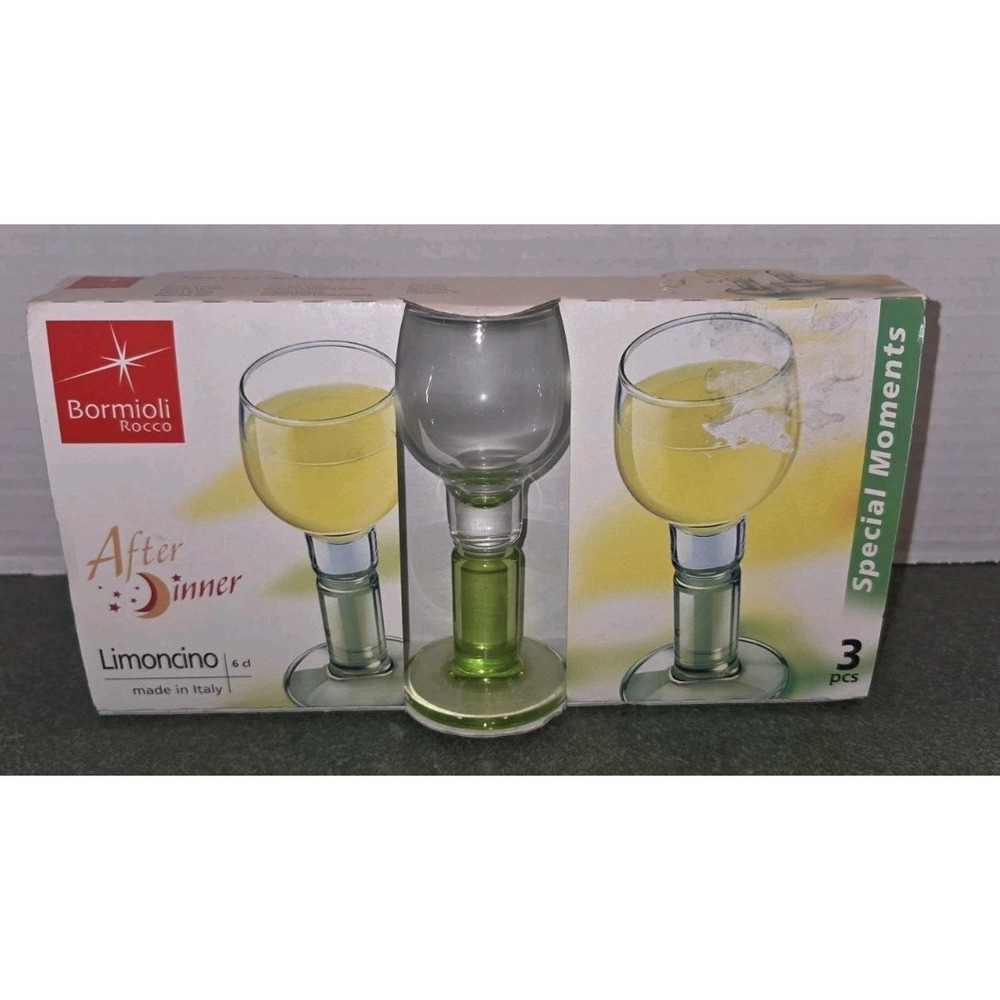 Bormioli Rocco Limoncino 3 Cordial Green Footed Liquer, Italian Shot Glasses 2oz